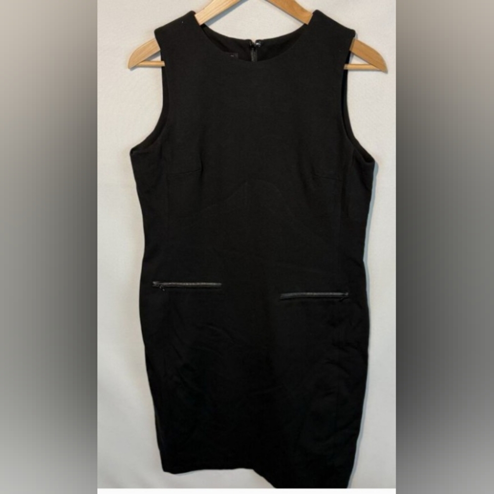 Talbots Women's Black Sheath Sleeveless with Faux Leather Trim NWT Size 12